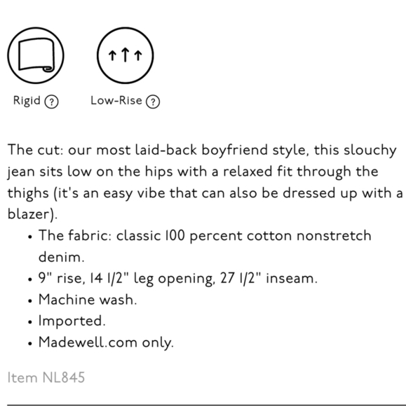 NWT Madewell The Slouchy Boyjean on Rosewell Wash 32 Petite - Picture 9 of 9